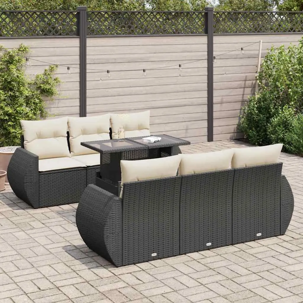 7 Piece Garden Sofa Set Poly Rattan Black with Cushions