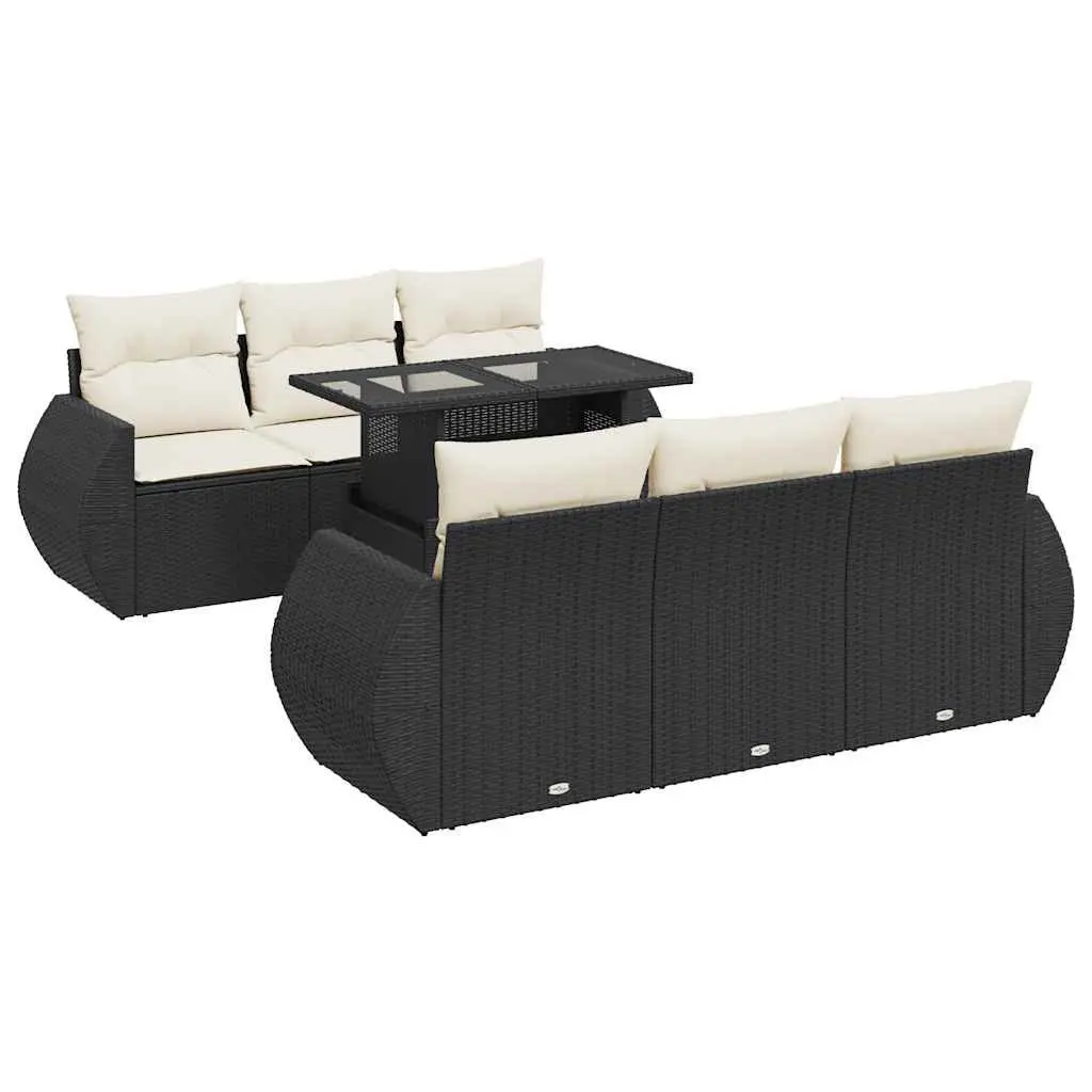 7 Piece Garden Sofa Set Poly Rattan Black with Cushions