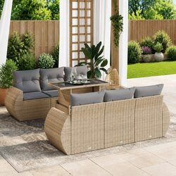 Beige 7 Piece Outdoor Garden Sofa Set with Cushions