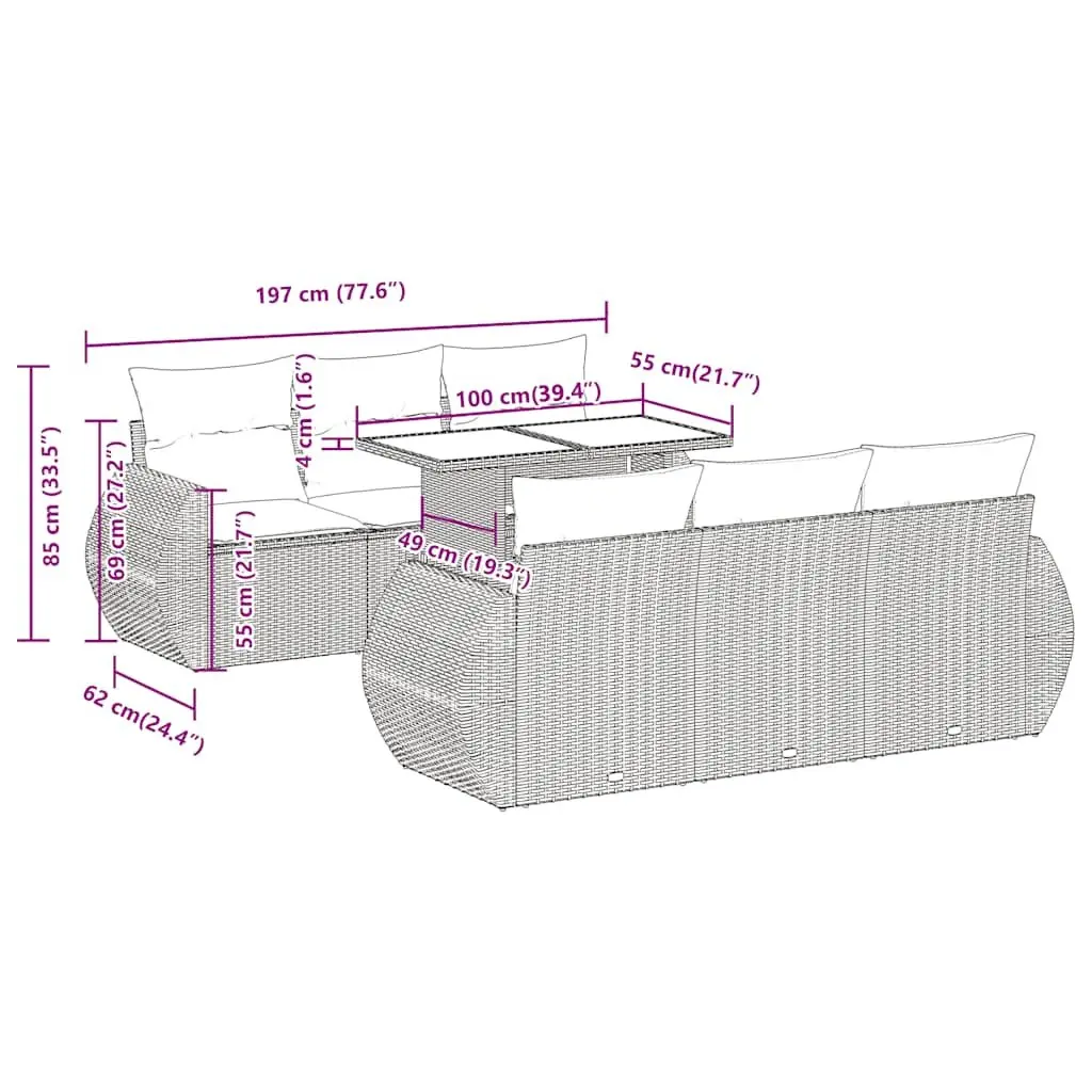 Beige 7 Piece Outdoor Garden Sofa Set with Cushions