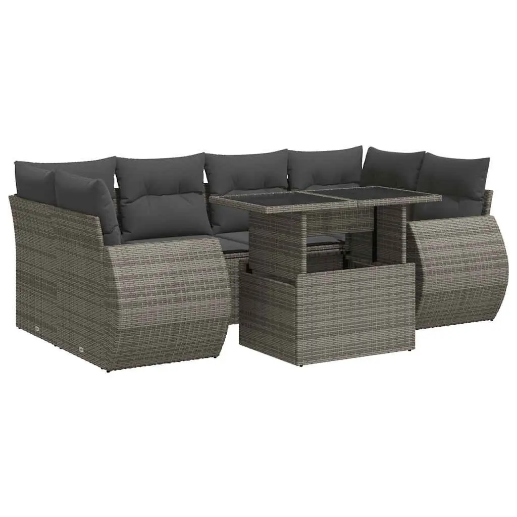 7 Piece Garden Sofa Set PE Rattan Powder Coated Steel Grey