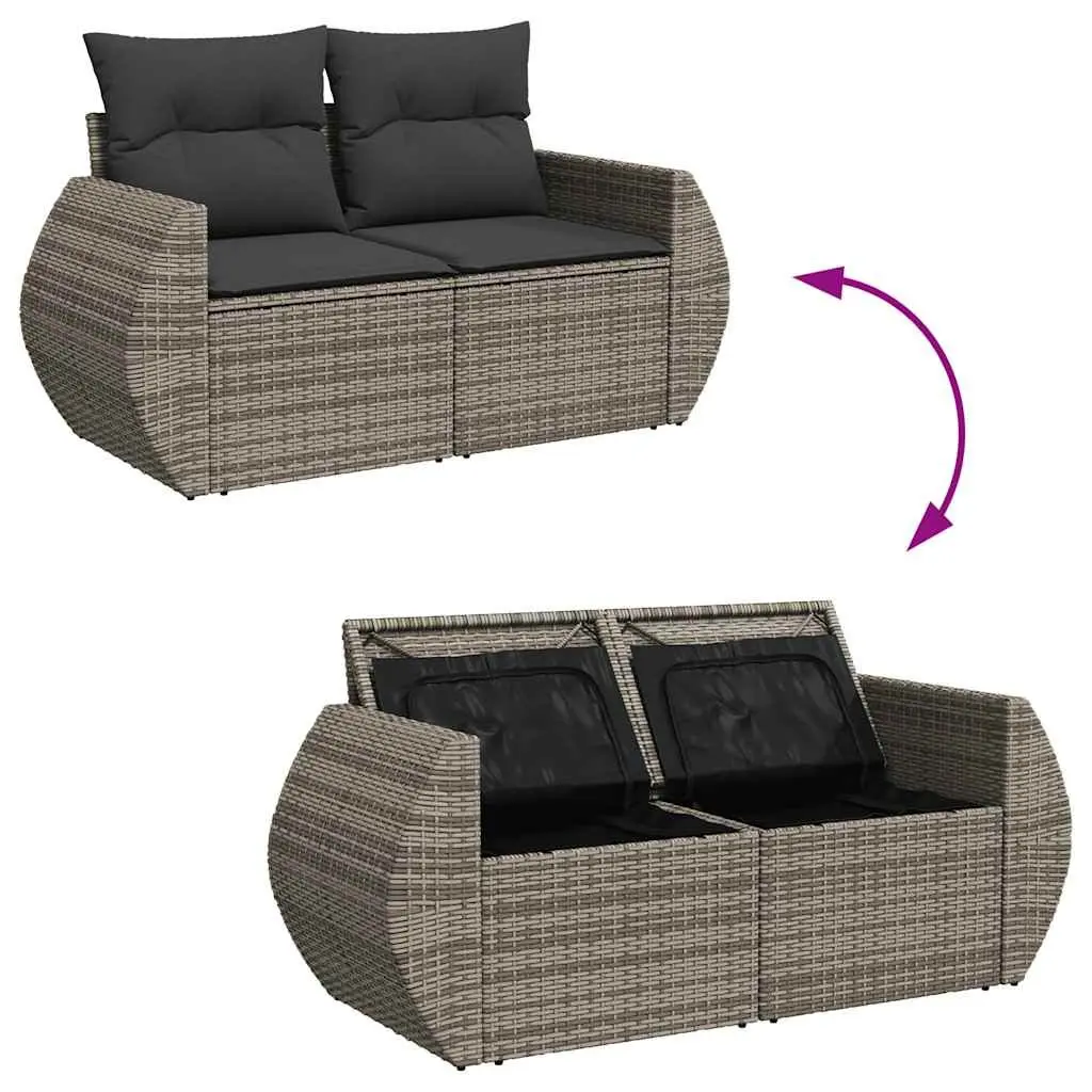 7 Piece Garden Sofa Set PE Rattan Powder Coated Steel Grey