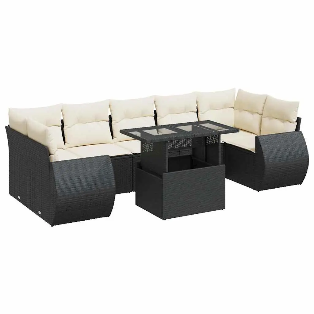 Garden Sofa Set PE Rattan 8 Piece Outdoor Furniture Black