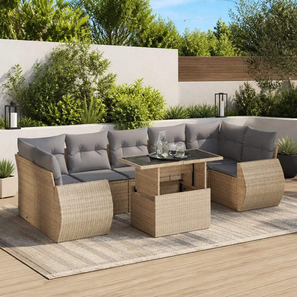 Garden Sofa Set PE Rattan 8 Piece Outdoor Furniture Beige Patio Lounge