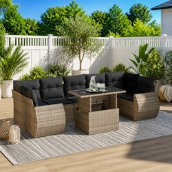 8 Piece Grey Poly Rattan Garden Sofa Set for Outdoors