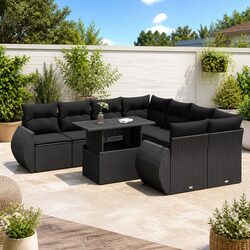 Sturdy 9 Piece Garden Sofa Set in Black Poly Rattan