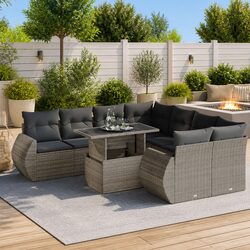 Sturdy 9-Piece Grey Rattan Garden Sofa Set for Outdoors