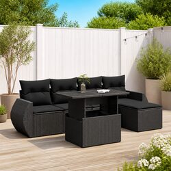 Durable 6-Piece Garden Sofa Set Black Poly Rattan