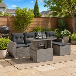 6-Piece Grey Outdoor Patio Sofa Set with Storage Cushions