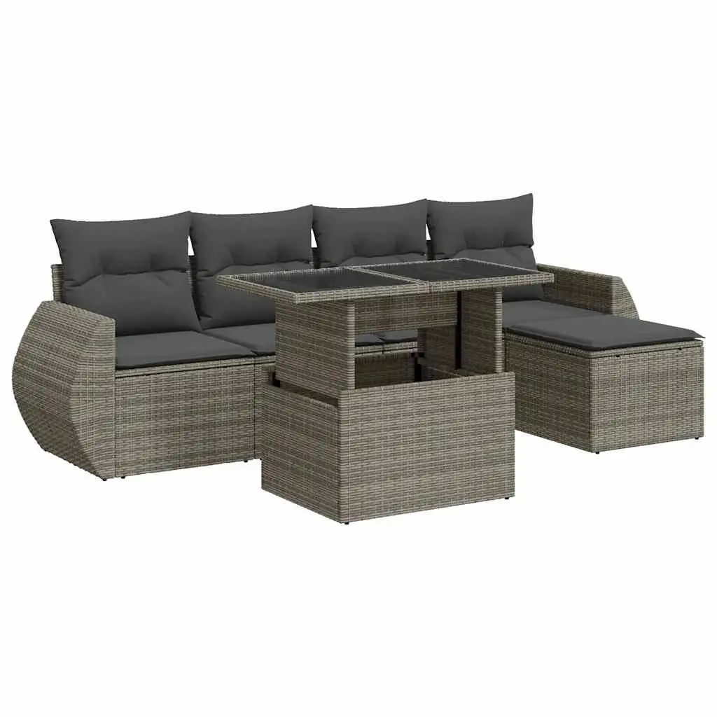 6-Piece Grey Outdoor Patio Sofa Set with Storage Cushions