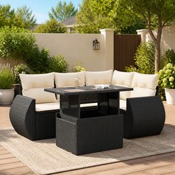 Sturdy 5 Piece Garden Sofa Set Outdoor Black Poly Rattan