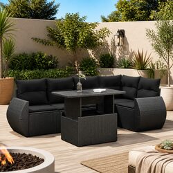Premium 6-Piece Outdoor Garden Sofa Set in Black Rattan