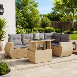 Beige 6-Piece Outdoor Garden Sofa Set with Storage
