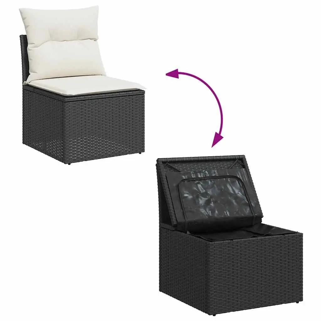7-Piece Black Poly Rattan Garden Sofa Set
