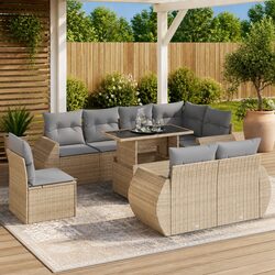 Beige Outdoor Garden Sofa Set 9 Pieces with Cushions