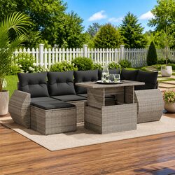 Stylish 7 Piece Grey Garden Sofa Set with Cushions