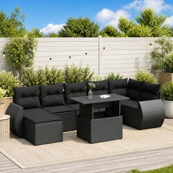 8-Piece Black Garden Sofa Set for Outdoor Spaces