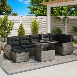 Durable 8-Piece Garden Sofa Set in Grey Poly Rattan