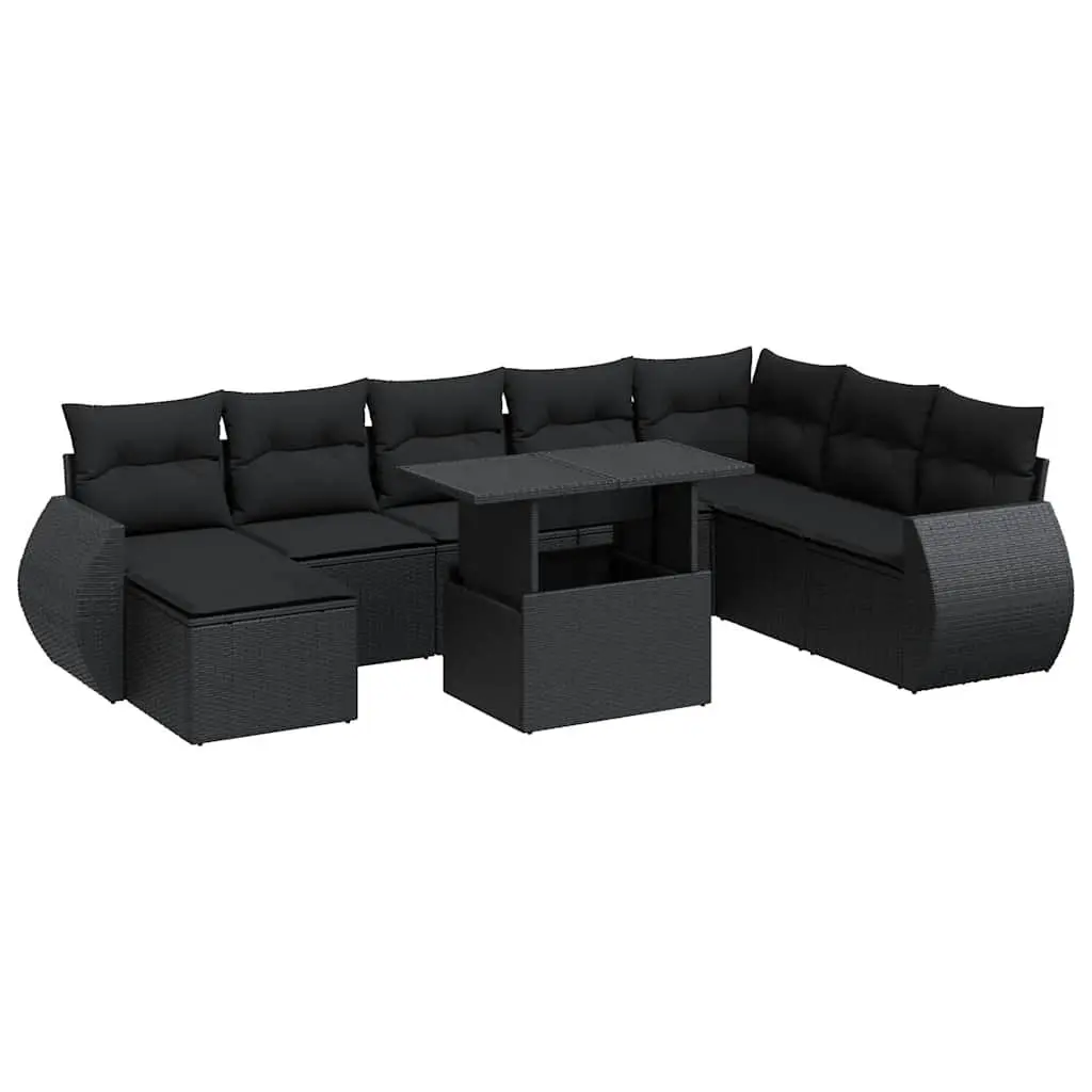 9-Piece Modular Black Rattan Garden Sofa Set