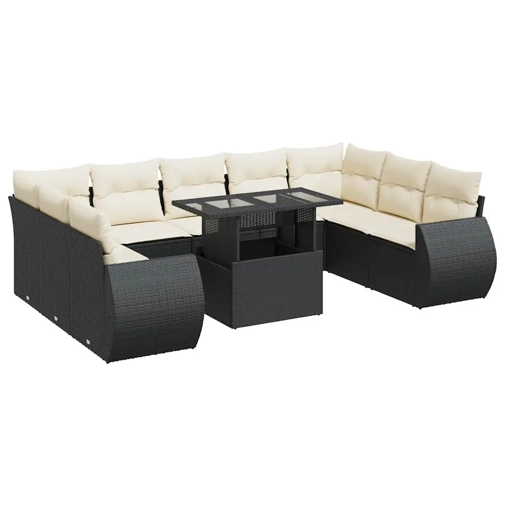 Garden Sofa Set PE Rattan 10 Piece Modular Outdoor Furniture Black