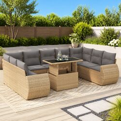 High-Quality 10 Piece Garden Sofa Set in Beige Poly Rattan