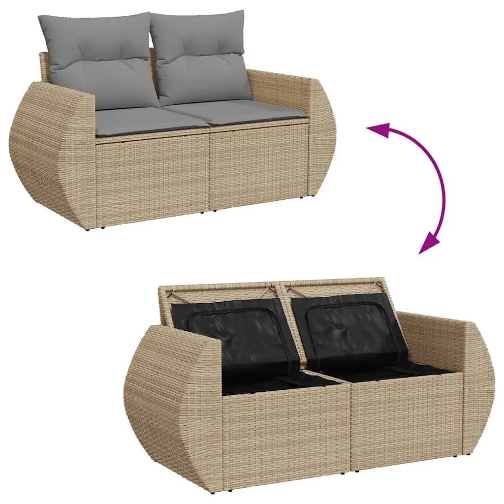 10 Piece Garden Sofa Set in Beige Poly Rattan