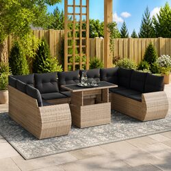 10-Piece Modular Grey Poly Rattan Garden Sofa Set