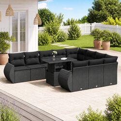 Premium 11 Piece Black Poly Rattan Garden Sofa Set