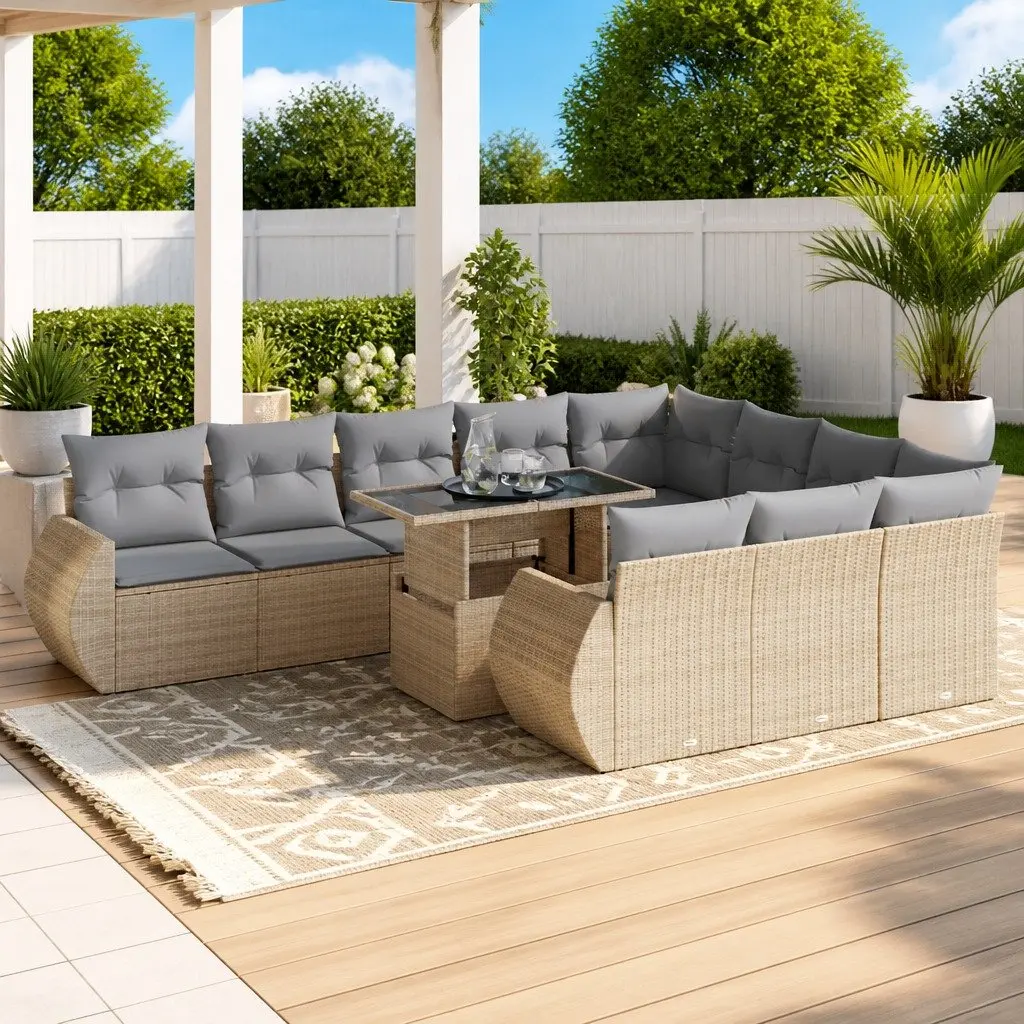 Beige 11 Piece Outdoor Garden Sofa Set with Storage