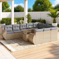 Beige 11 Piece Outdoor Garden Sofa Set with Storage