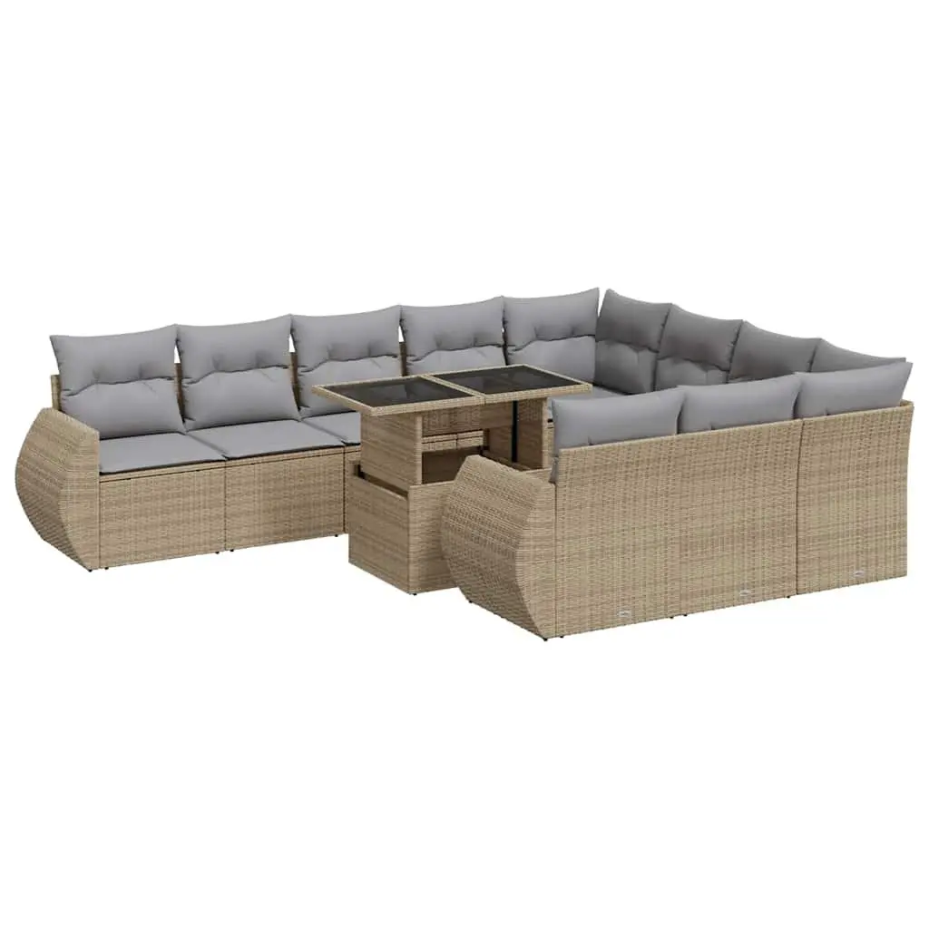 Beige 11 Piece Outdoor Garden Sofa Set with Storage
