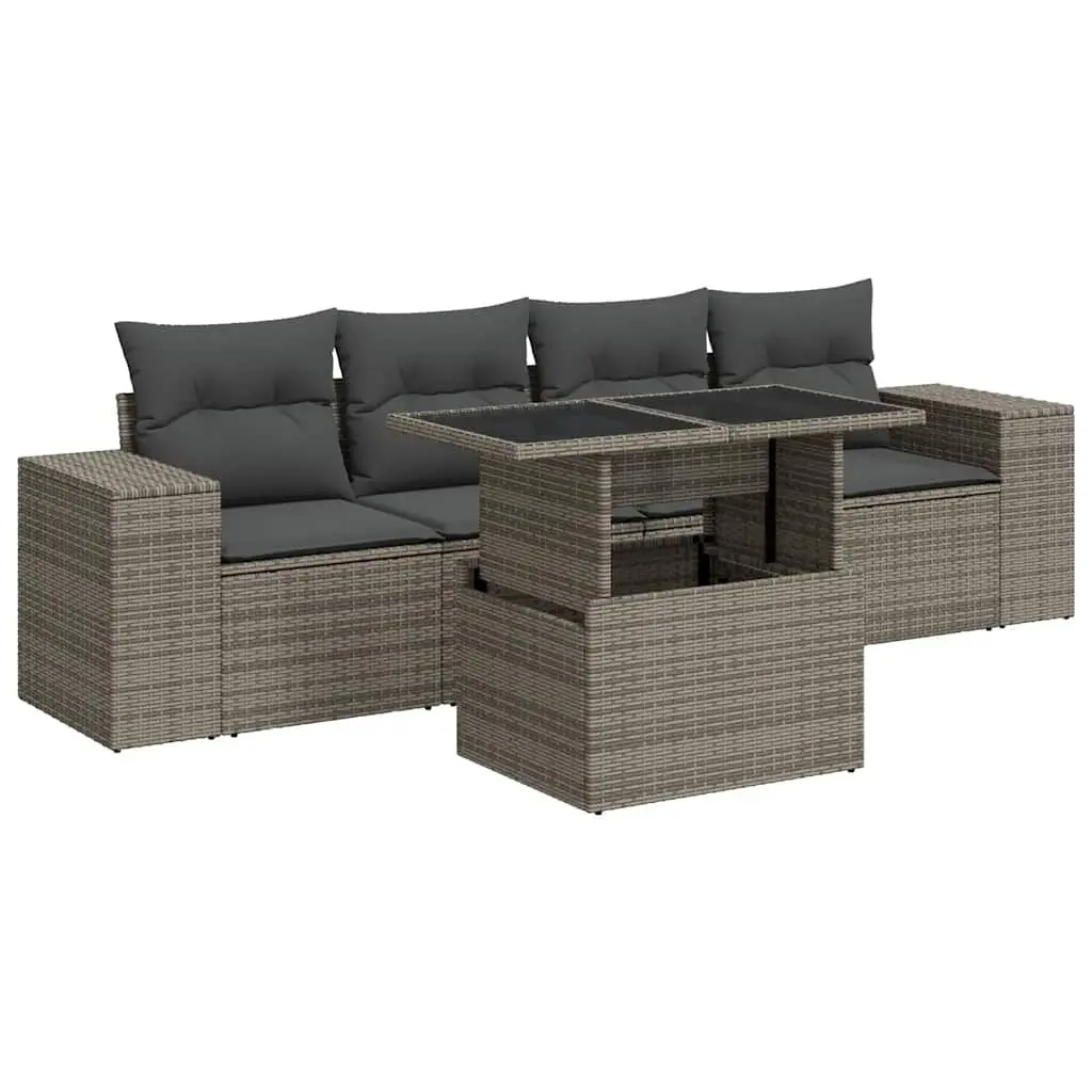 Grey Poly Rattan 5-Piece Garden Sofa Set