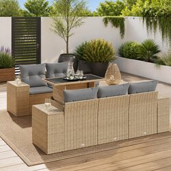 Premium 6 Piece Garden Sofa Set with Beige Cushions