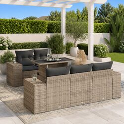 Grey Poly Rattan 6-Piece Garden Sofa Set for Outdoors