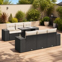 7 Piece Black Outdoor Garden Sofa Set with Storage