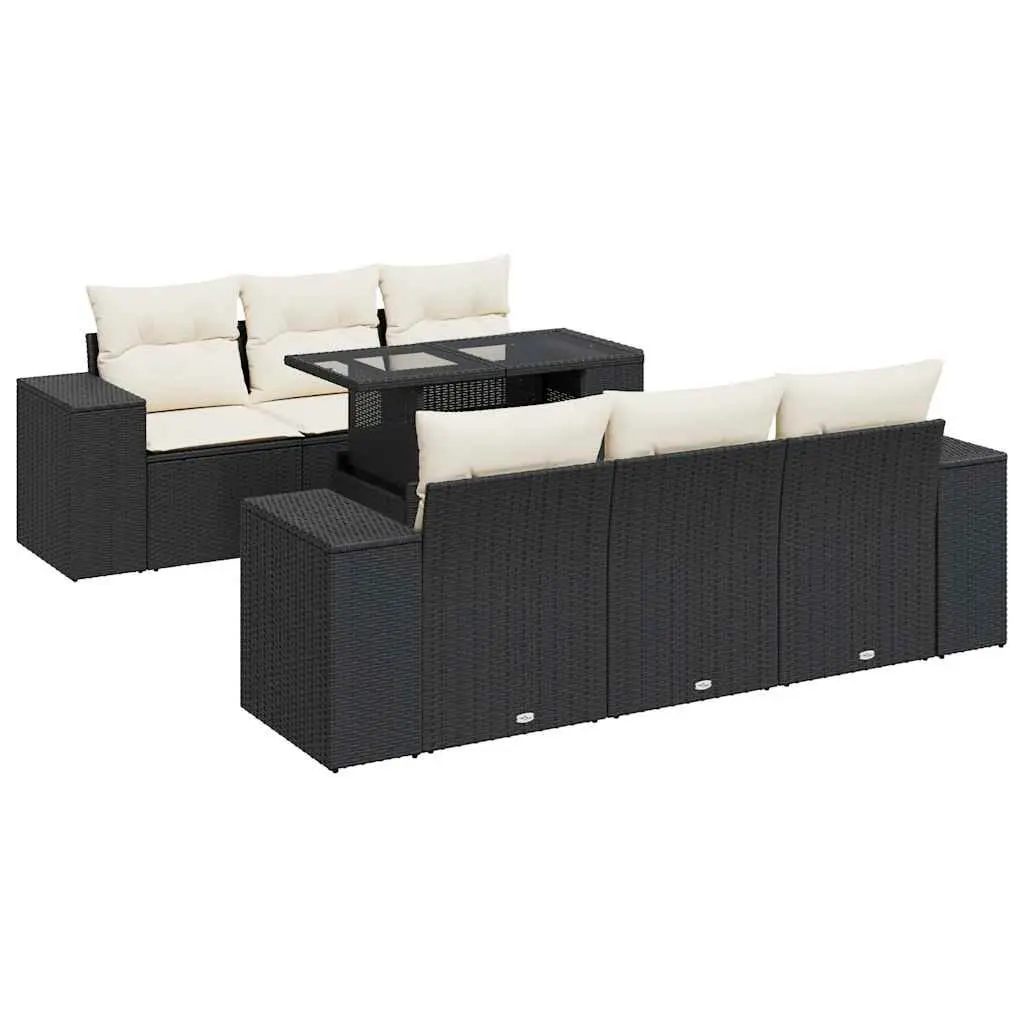 7 Piece Garden Sofa Set PE Rattan Black Outdoor Furniture