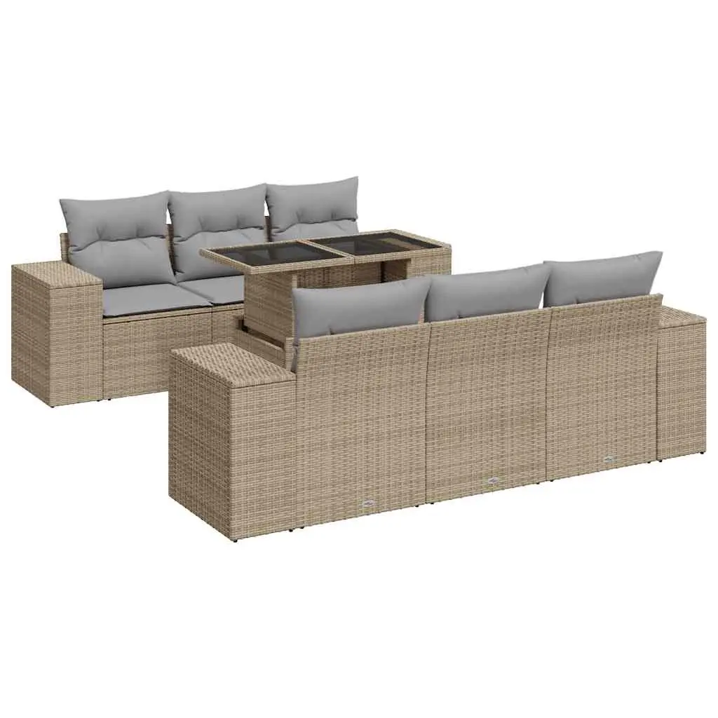 Beige 7-Piece Outdoor Garden Sofa Set with Storage