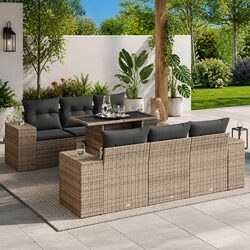 Premium 7 Piece Grey Poly Rattan Garden Sofa Set