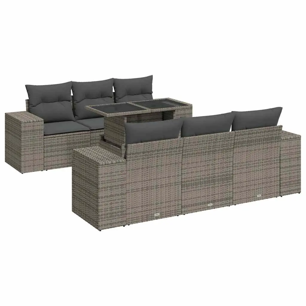 7 Piece Grey Poly Rattan Garden Sofa Set