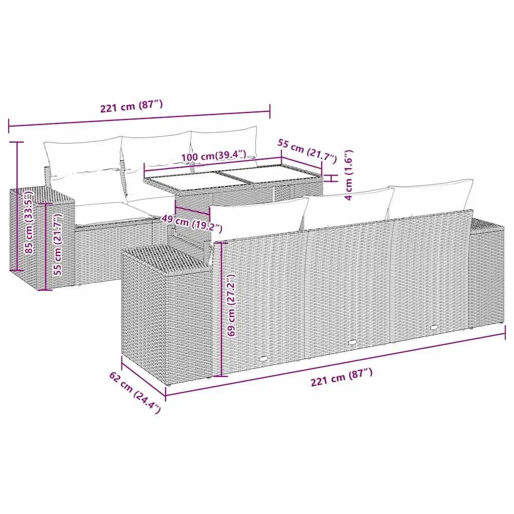 7 Piece Grey Poly Rattan Garden Sofa Set
