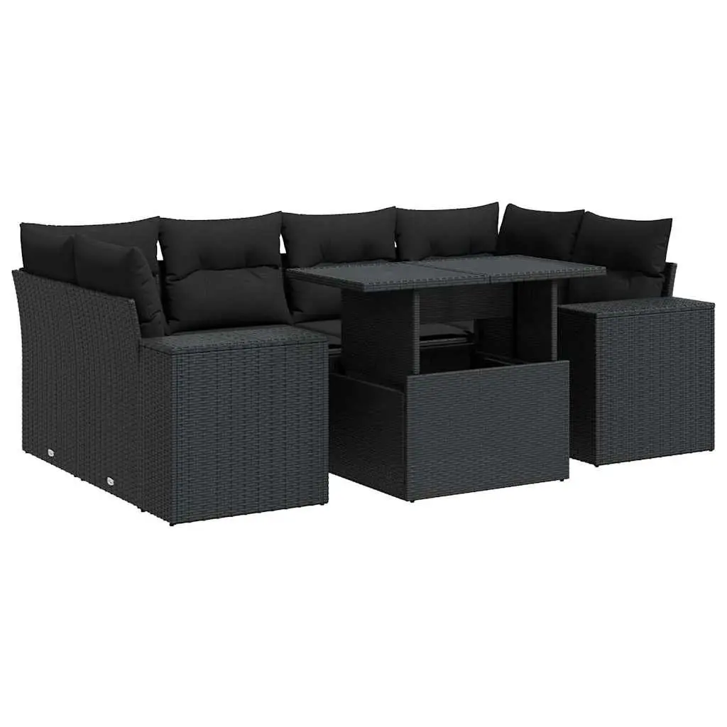 7 Piece Black Poly Rattan Garden Sofa Set