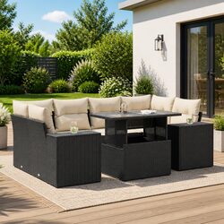 Black Modular 7 Piece Garden Sofa Set for Outdoor Spaces