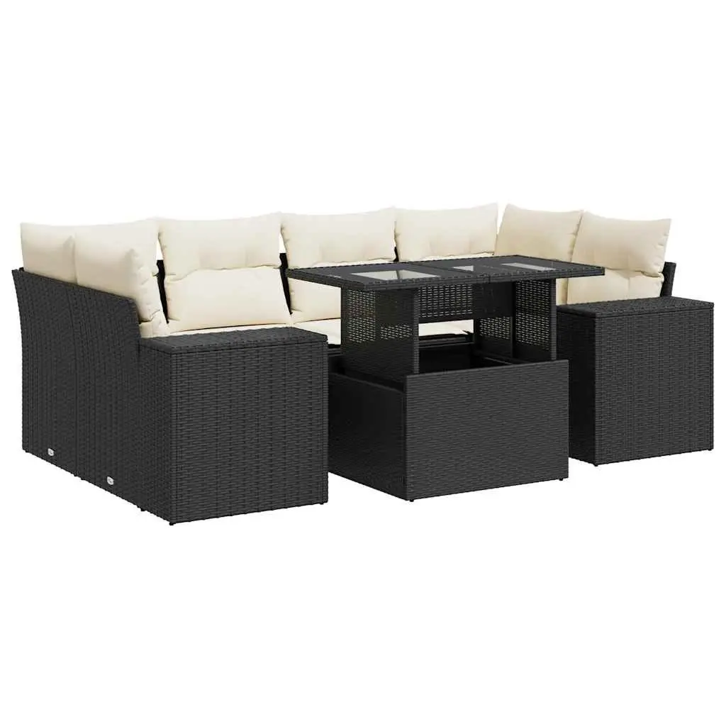 Black Modular 7 Piece Garden Sofa Set for Outdoor Spaces