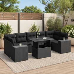 8-Piece Black Modular Garden Sofa Set for Outdoor Spaces