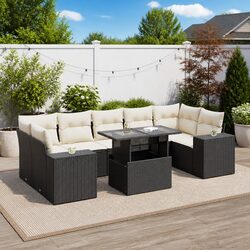 Durable 8 Piece Black Rattan Garden Sofa Set with Cushions
