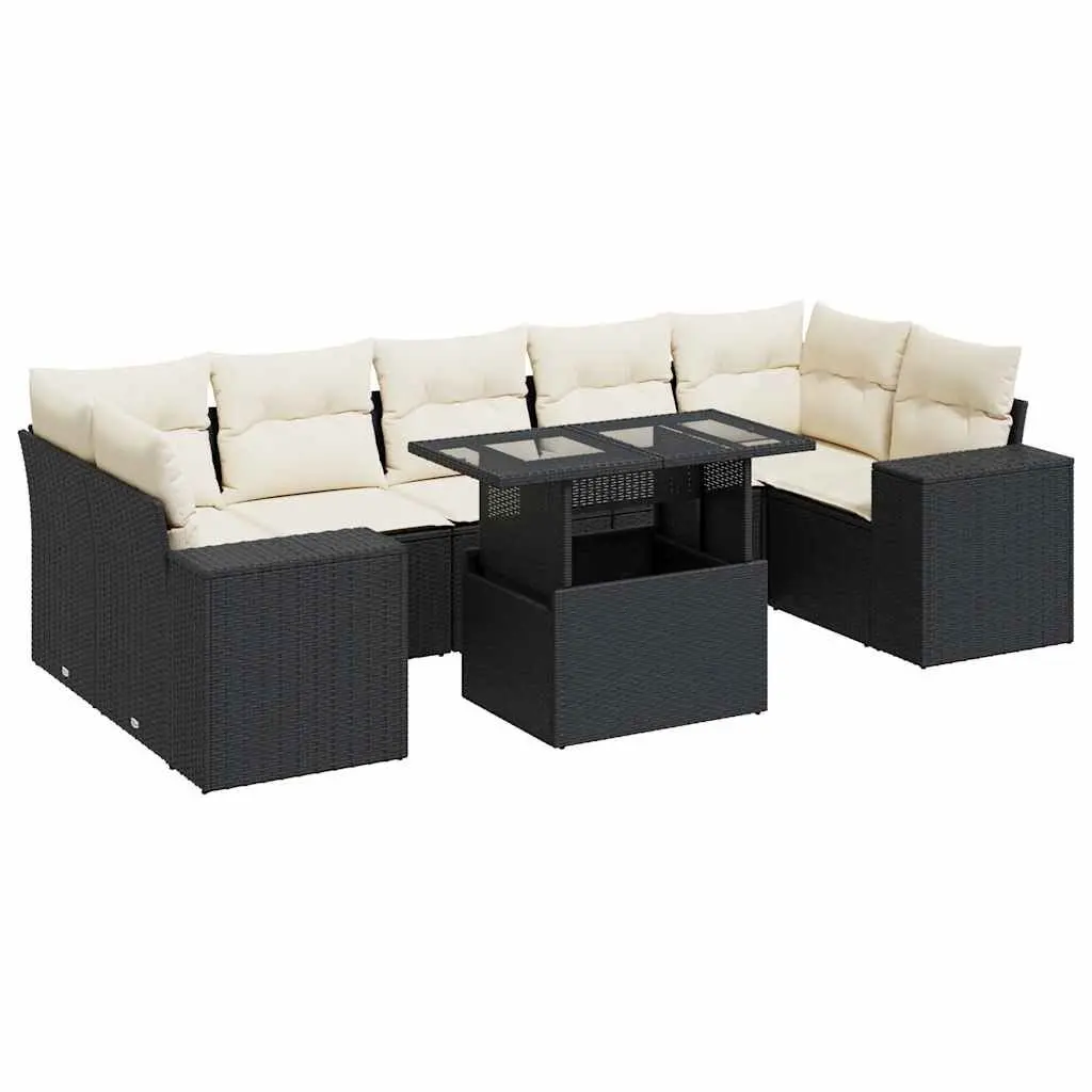 8 Piece Garden Sofa Set PE Rattan Black Outdoor Patio Furniture