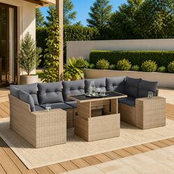 Beige 8 Piece Modular Garden Sofa Set for Outdoors