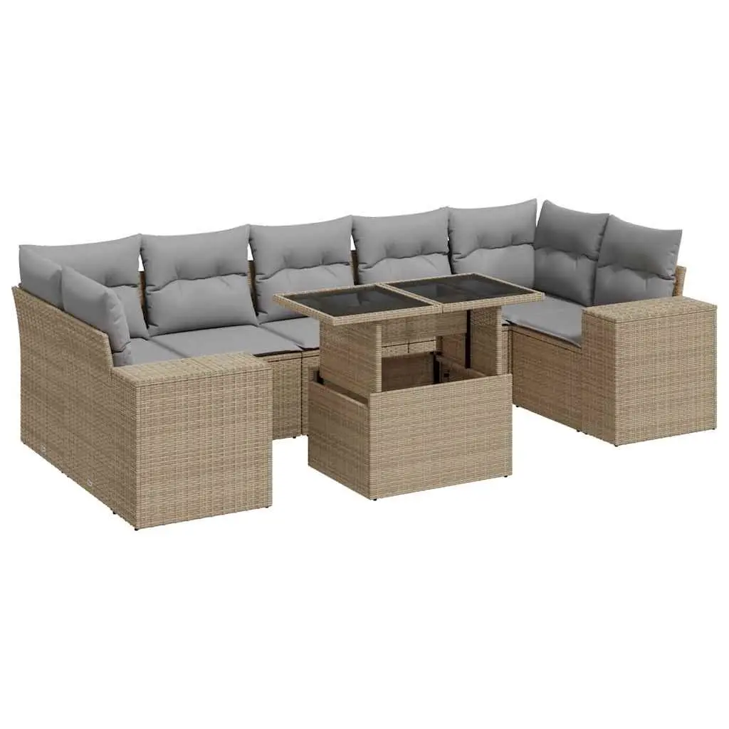 Beige 8 Piece Modular Garden Sofa Set for Outdoors