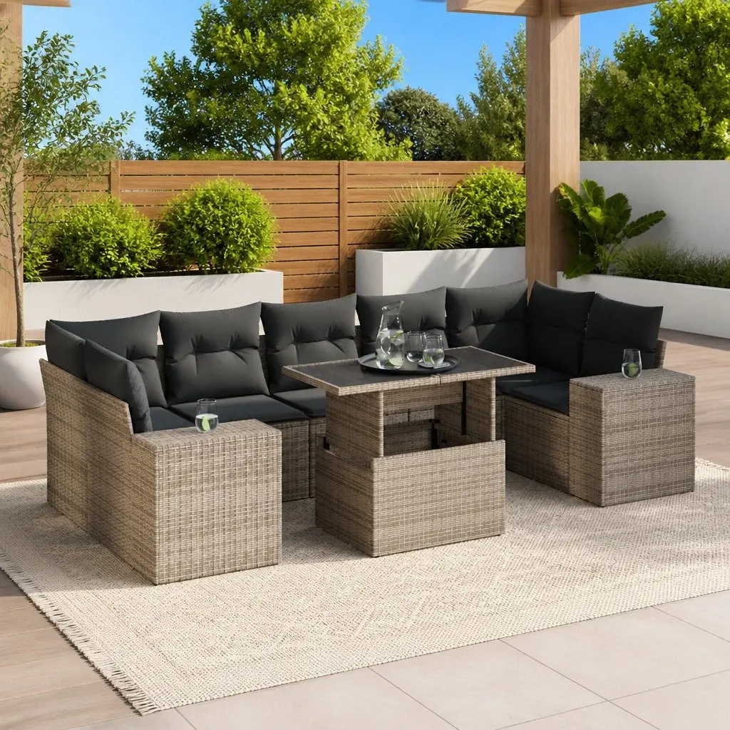 Garden Sofa Set PE Poly Rattan 8 Piece Outdoor Furniture Grey with Cushions