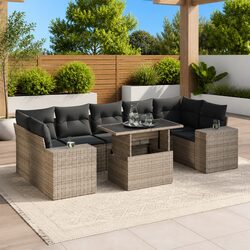 Grey Poly Rattan 8 Piece Garden Sofa Set with Cushions